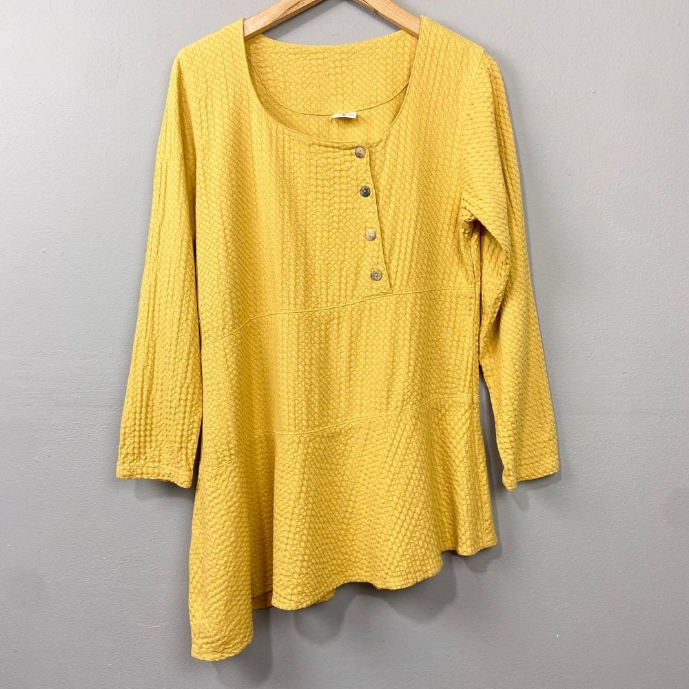 CMC Color Me Cotton Yellow Asymmetrical Tunic Top‎ Size S Lagenlook Artsy Boho